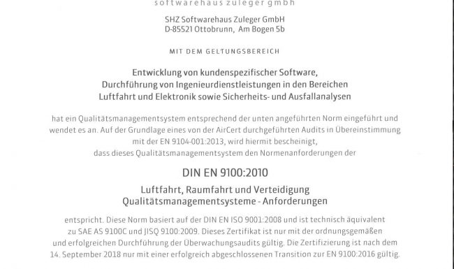 Zertifizierung nach DIN EN 9100